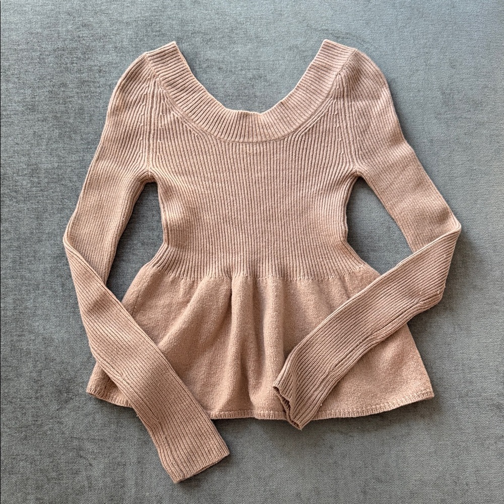 Rebecca Taylor Ribbed Knit Peplum Sweater